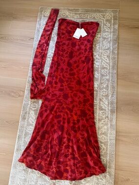 Peppermayo Pagoda Dress in Deep Red Floral